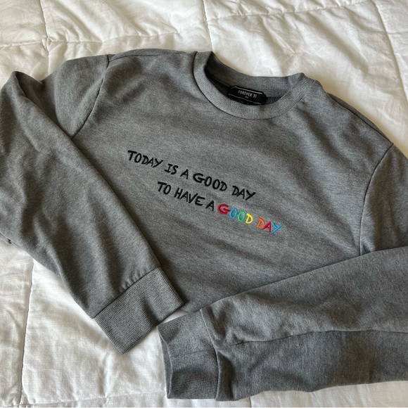 Grey Oversized Crewneck with Embroidered Quote - Picture 3 of 7